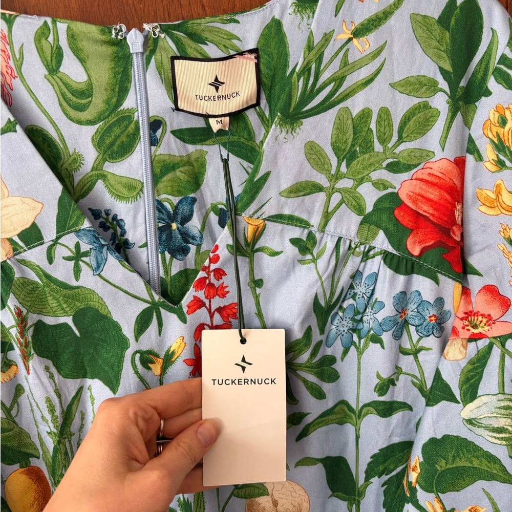 NWT Tuckernuck Floral Maxi Dress in Light Blue with Green and Orange Print - Picture 3 of 4